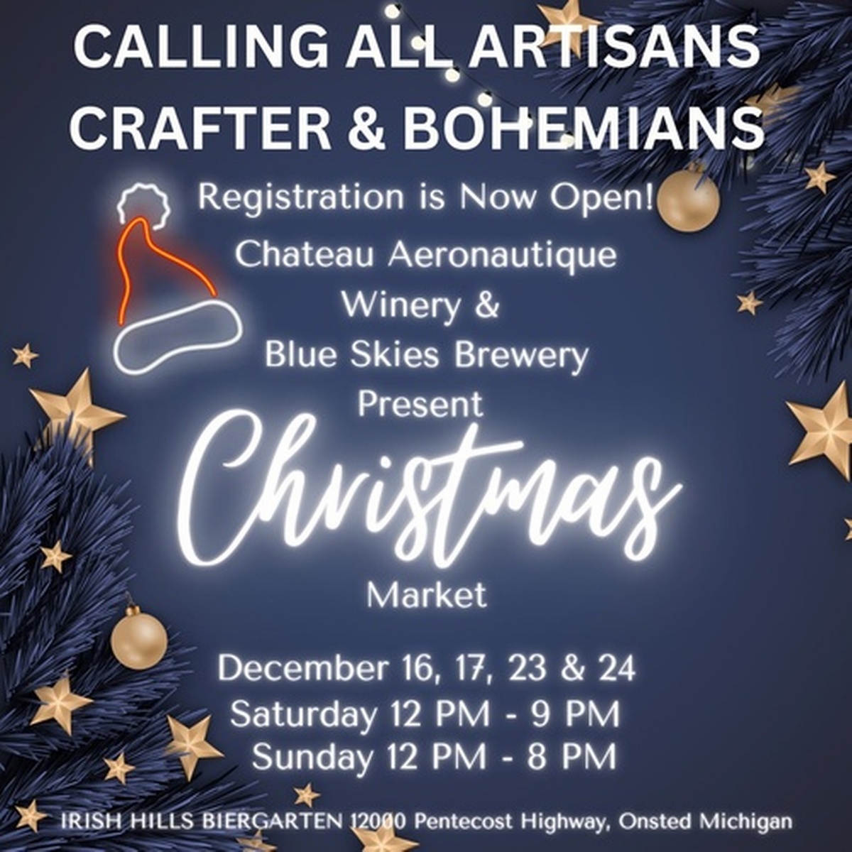 Christmas Market at Chateau Aeronautique Winery & Blue Skies Brewery Dec 24, 2023